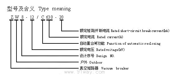 ZW8-12/C智能型戶外高壓真空斷路器型號說明