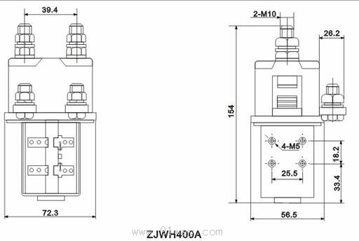 ZJWH400A型直流接觸器安裝尺寸