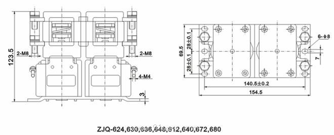 ZJQ600P系列直流接觸器安裝尺寸