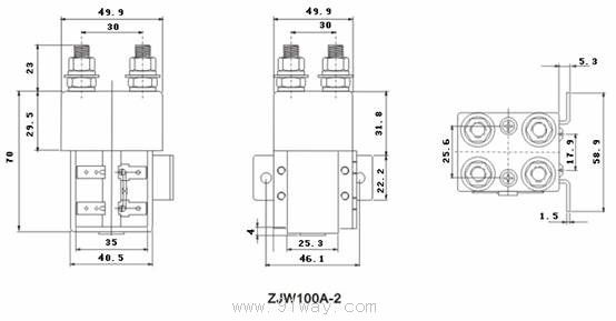 ZJW100A-2型直流接觸器安裝尺寸