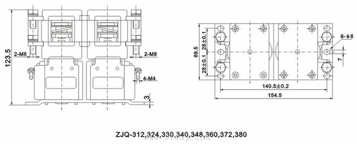 ZJQ300系列直流接觸器安裝尺寸