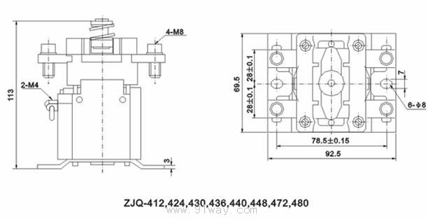 ZJQ400P系列直流接觸器安裝尺寸