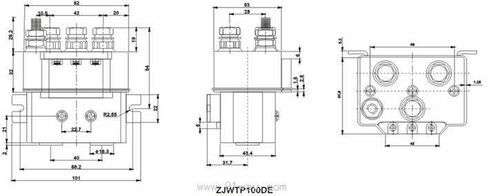 ZJWTP100DE電動絞盤專用直流接觸器安裝尺寸