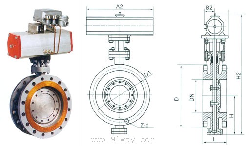 D643H-16C/P型多層次金屬硬密封氣動蝶閥外形尺寸