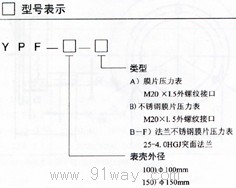 YPF-100/YPF-150系列膜片壓力表型號說明