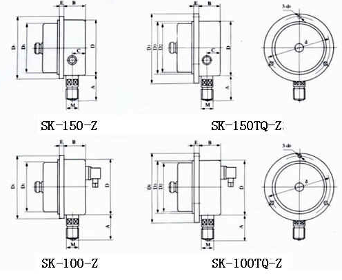 SK60/100/150數顯耐震電接點壓力表外形尺寸2