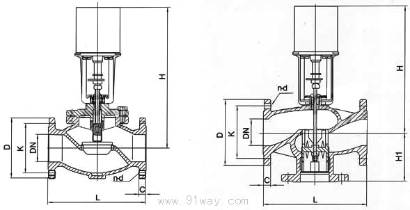 VB7000電動調節閥外形尺寸