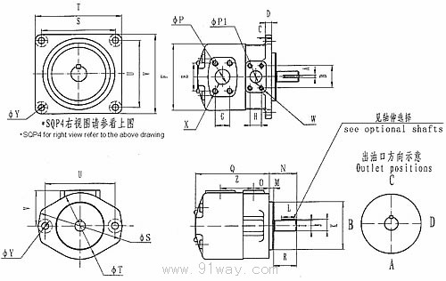 SQP系列低噪聲子母葉片泵外形尺寸