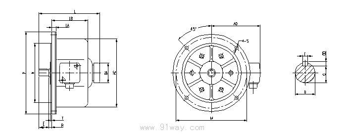 YPE系列三相異步盤式制動電機外形尺寸