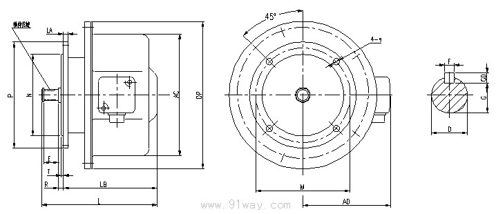 YPE系列三相異步盤式制動電機外形及安裝尺寸