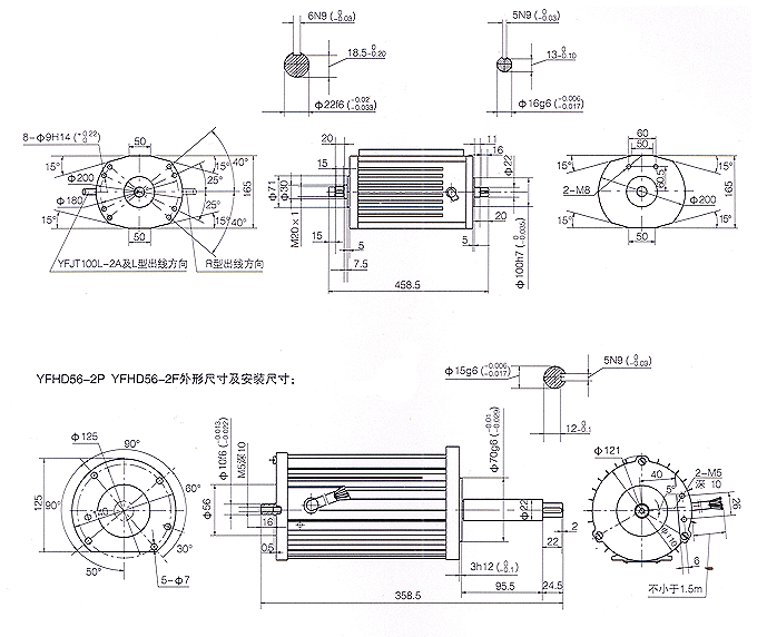YFJT系列紡織三相異步電動機外形尺寸