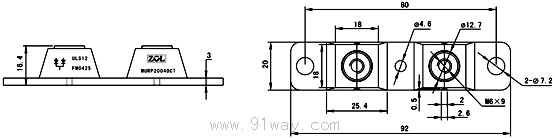 MURP系列超快恢復(fù)二極管模塊外形尺寸