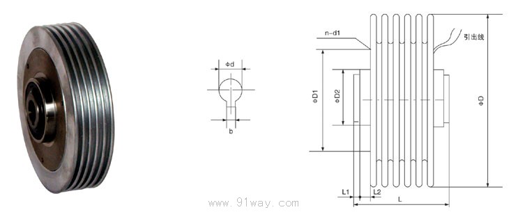 FZK系列空心軸超薄散熱片式磁粉制動器外形及安裝尺寸