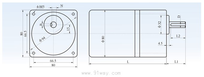 80MM小型齒輪減速馬達外形尺寸