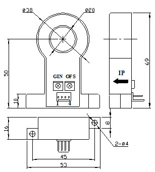 CS500E系列霍爾電流傳感器安裝尺寸