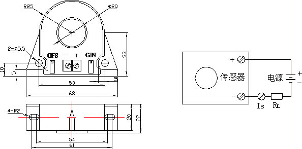 A-CT2100LT系列兩線交流電流變送器外形尺寸