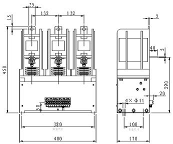CKG4-630/7.2KV型交流真空接觸器安裝尺寸