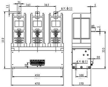 CKG4-400/12KV型交流真空接觸器安裝尺寸
