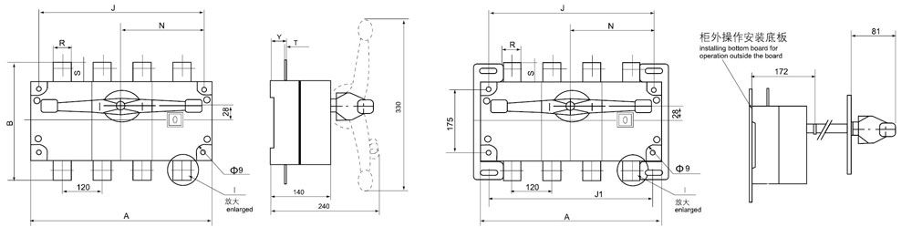 DGL系列1000~4000A隔離開關安裝尺寸1