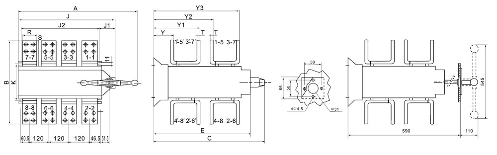 DGLZ1系列100~4000A隔離開關安裝尺寸3