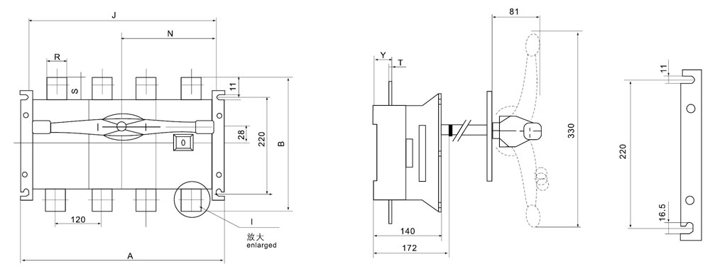 DGLH系列1000~1600A隔離開(kāi)關(guān)外形及安裝尺寸