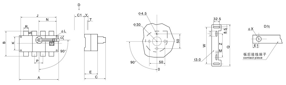 DGLB系列125~630A隔離開關安裝尺寸1