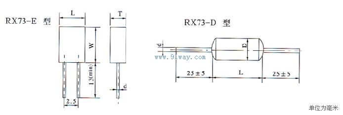 RX73(RX12)型精密線繞電阻器外形尺寸