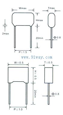 CBB80高壓金屬化聚丙烯膜電容器外形尺寸