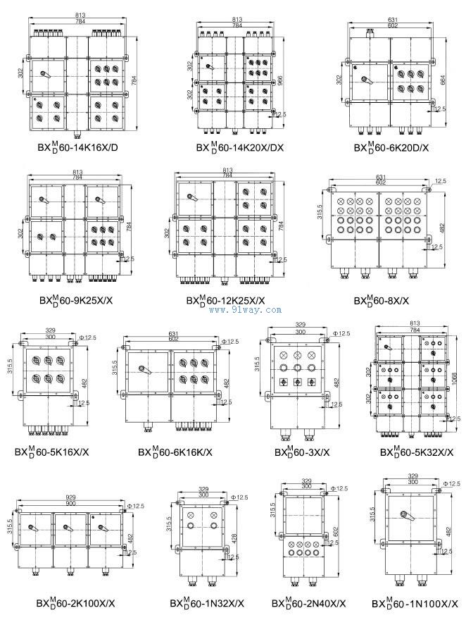 BXM(D)-(P/Q)60復合型防爆照明(動力)配電箱(IIB)外形尺寸