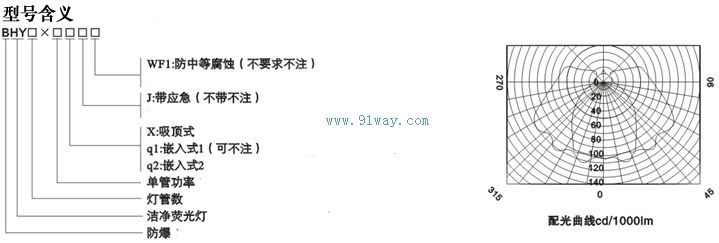 BHY系列防爆潔凈熒光燈(ⅡC)選型說明