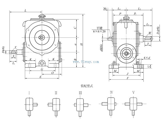 WD型圓柱蝸輪蝸桿減速機安裝尺寸