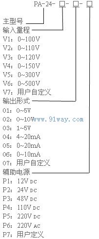 PA-24三相電壓變送器型號說明