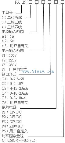PA-25功率因數(shù)變送器型號說明