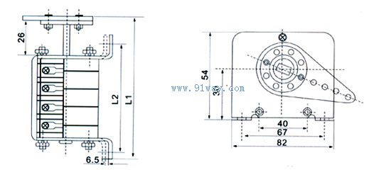 F1-4型輔助開關(guān)外形及安裝尺寸