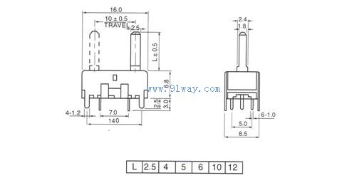 C101G直滑電位器外形尺寸