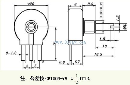 POD20線繞電位器外形尺寸