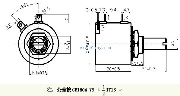 PD2210線繞電位器外形尺寸
