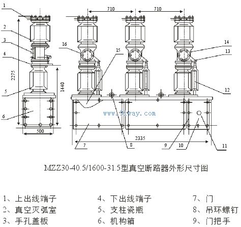MZZ30-40.5/1600-31.5戶外高壓真空斷路器外形尺寸