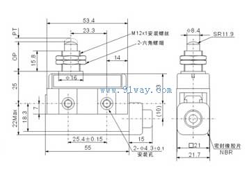 D4MC-5000面板安裝柱塞型微動開關安裝尺寸