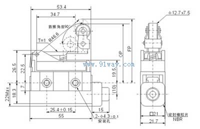 D4MC-3030單向動作短手柄型微動開關安裝尺寸