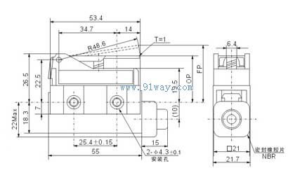 D4MC-1020樞軸短手柄型微動開關外形尺寸