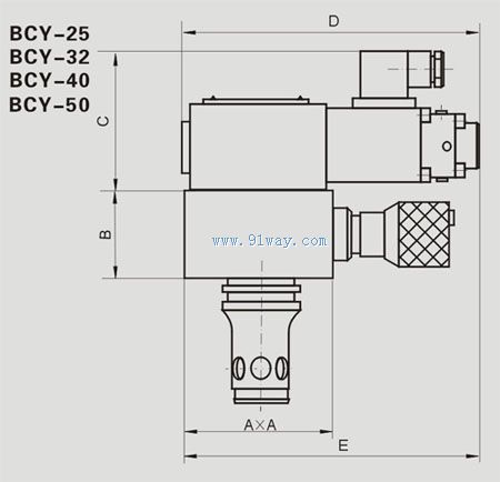 BCY型比例插裝式溢流閥外形及安裝尺寸