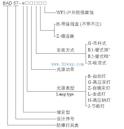BAD57-e系列防爆防腐燈型號(hào)說(shuō)明