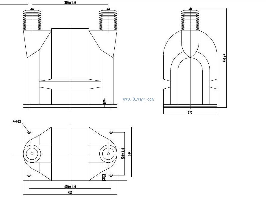 HVT60-220/220型35KV等級(jí)PT單相變壓器安裝尺寸