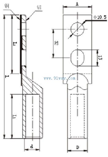 DTL2-FQ釬焊系列雙孔型銅鋁接線端子(釬焊)安裝尺寸