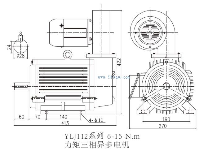 YLJ112型力矩三相異步電動機安裝尺寸
