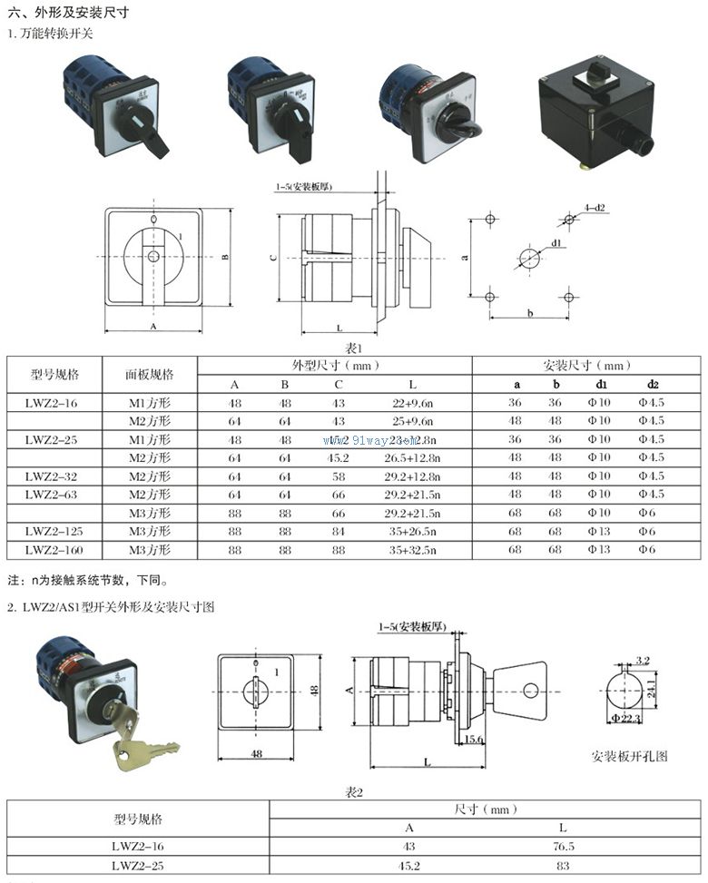 LWZ2系列轉換開關技術參數