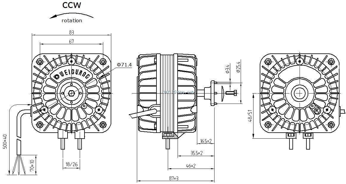 YZF10-20單相交流罩極式電動(dòng)機(jī)安裝尺寸