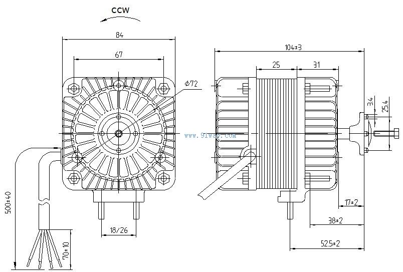YCF40-25-2單相交流罩極式電動機安裝尺寸