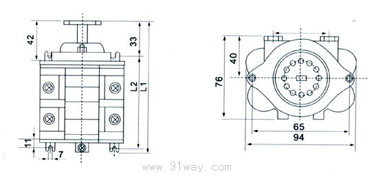 F4-4I/W系列輔助開關安裝尺寸圖